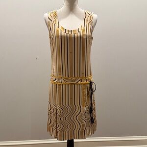 Tory Burch Silk Navy and Gold Striped Dress